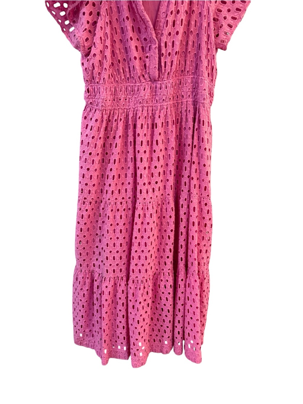 Anthropologie Somerset Pink Eyelet Maxi Summer Smocked Tiered cotton Dress 1X - Picture 3 of 6